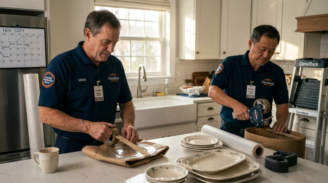 Professional crew packing kitchen dishware in Derwood, MD